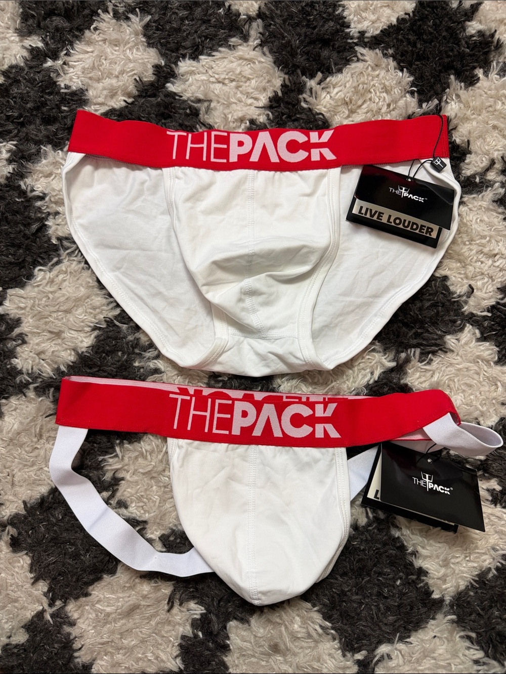 Men's White/Red Underwear 2-Pc Lot (Brief & Jockstrap) - Size M (NWT)